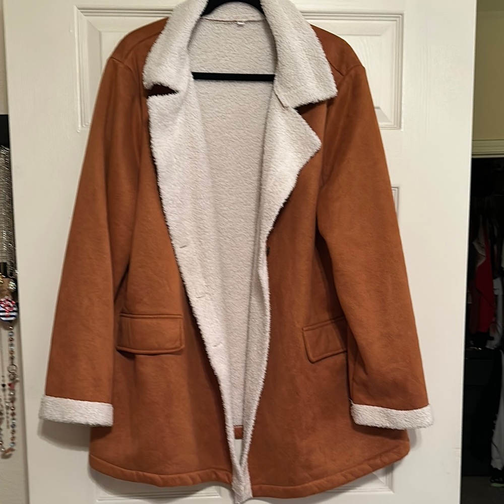 Tan and White Teddy Jacket with Plush Lining